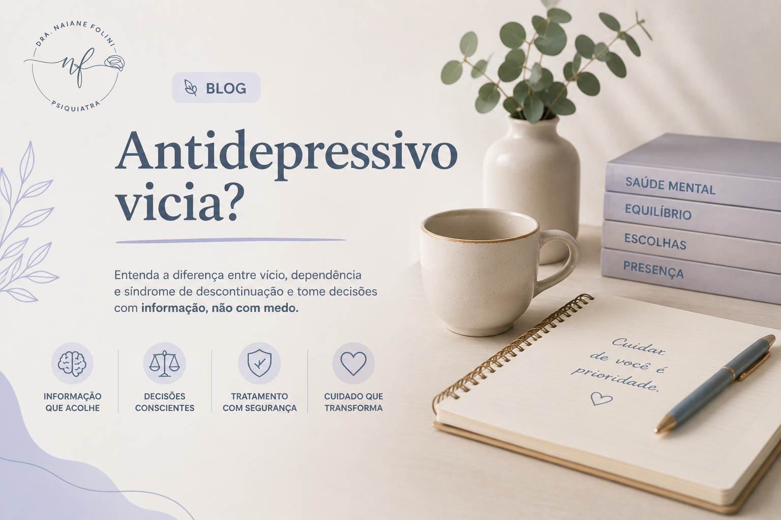 O que esses medicamentos fazem é ajudar a reequilibrar, ao longo de semanas, o funcionamento de neurotransmissores ligados ao humor, à ansiedade e ao sono — a serotonina é o nome que você provavelmente já ouviu, mas não é a história inteira. Esse reequilíbrio é gradual e silencioso. É por isso, inclusive, que o efeito demora a aparecer: não há recompensa imediata para o cérebro "querer mais".
